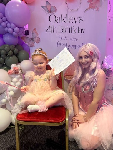 Blossom the Pink Fairy Celebrating in Audenshaw